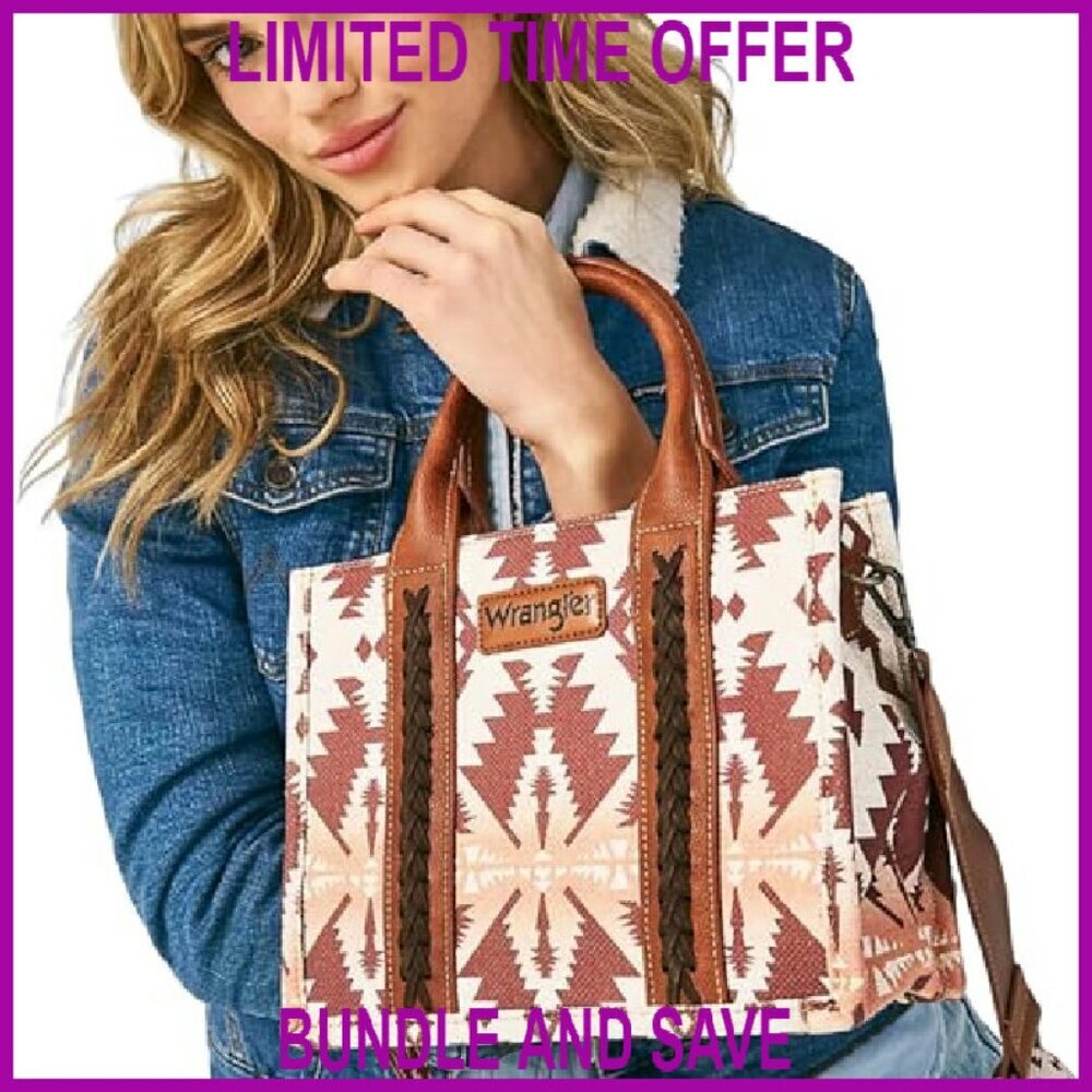 Western Aztec Tote Bag with Adjustable Strap, 10.5" Satchel - Picture 3 of 8
